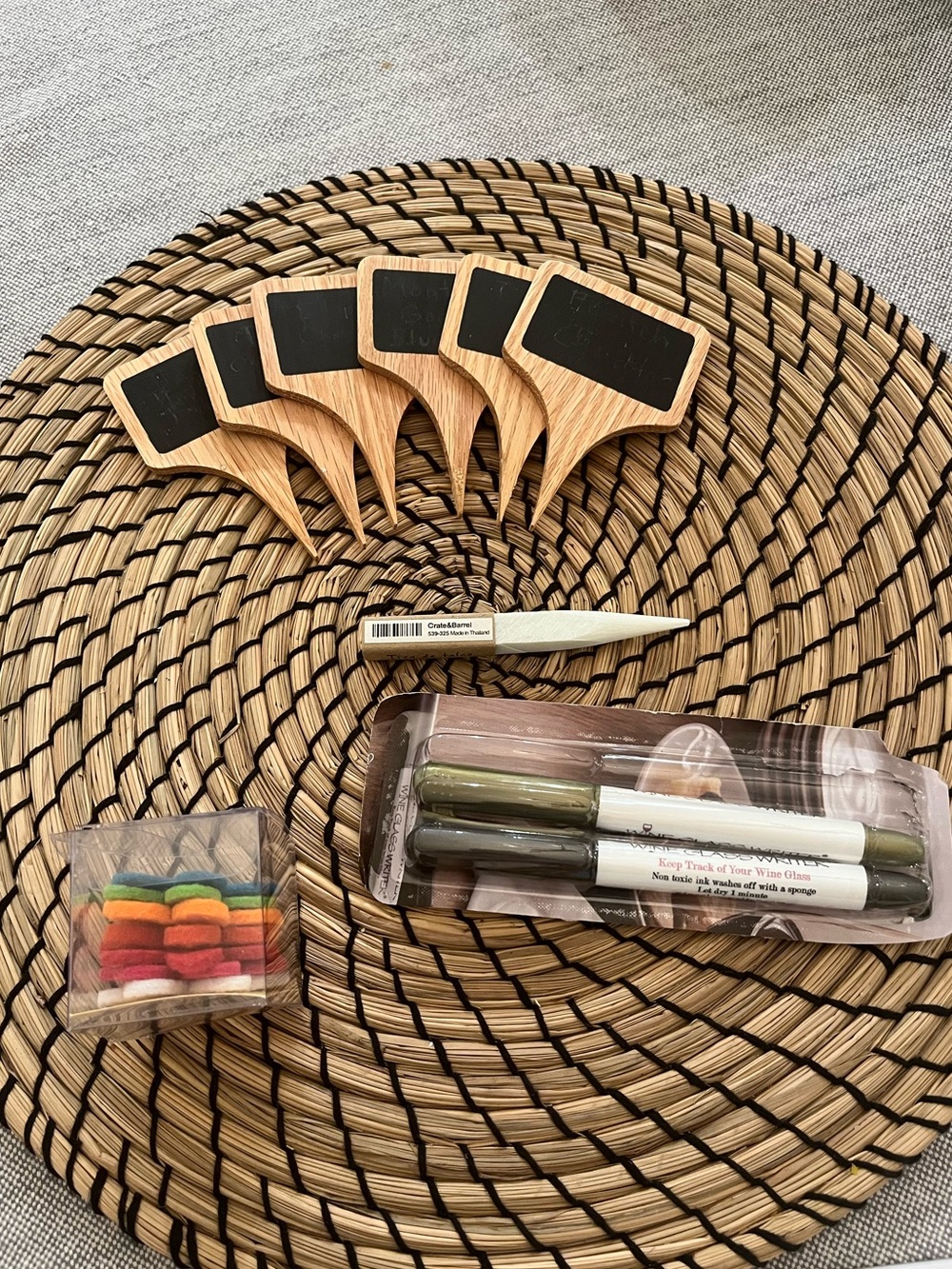 Crate&Barrel Wine Charms, Writing Markers, Cheese Markers and Soapstone Chalk